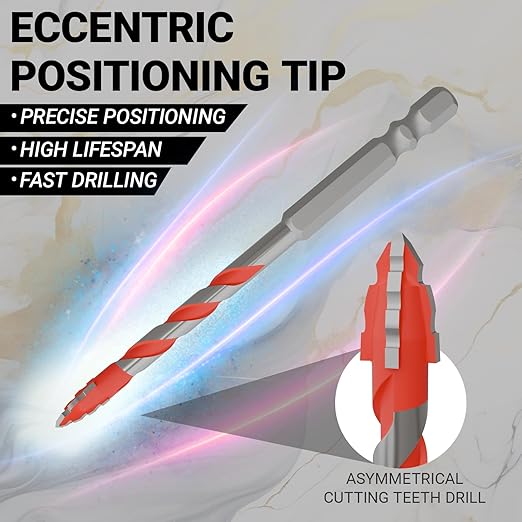 CATITO Multi-Tooth Concrete Drill Bit Set - 10PCS - red, Multi-Tooth Masonry Drill Bit, Carbide Tipped, Hexagonal Shank Drill bit, Glass, Brick, Ceramics, Plastic and Wood