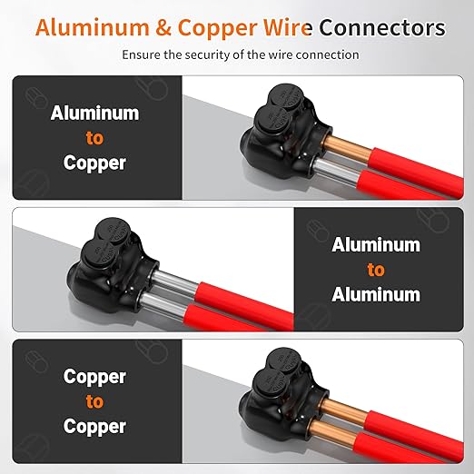 Joinfworld 2 Port Insulated Multi Tap Connector 250MCM-6 Gauge Wire Connectors Single Side Entry Aluminum to Copper Wire Connectors UL Listed with Slotted Allen Hex - 6 Pack