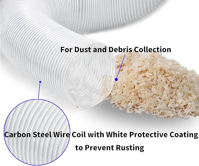 JUYO VONSAN 3 inch Dust Collection Hose 30ft 3??Flex Heavy Duty Clear PVC Debris Dust Collector Hose With Clamps (3'' X 30ft)