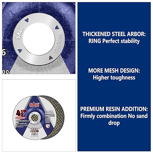 SALI 50 Pack 4-1/2 Inch Grinding Wheels for General Purpose Metal & Stainless Steel, Aluminum Oxide Grinding Disc for Angle Grinder, Depressed Center 4.5" * 1/4" * 7/8"(115 * 6.0 * 22.2 mm)