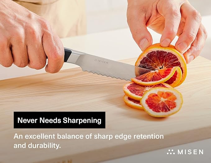 Misen Serrated Bread Knife - High-Carbon Japanese AUS8 Steel - Perfect for Soft Foods, Bread, Pastries, and Fruits - Verstatile Slicer, Razor-Sharp Edge, Durable Blade, Ergonomic Handle - 5", Black
