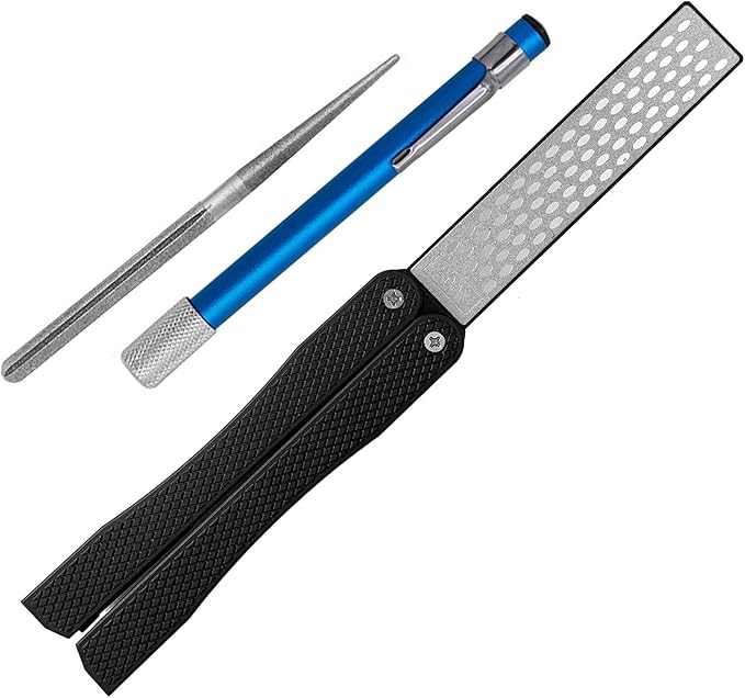 Knife Sharpener ??Orange/Black Pocket Portable Diamond Sharpening Stone, Two-sided 400/600 Grit, Folding Design for Outdoor and Home Use, Comes with a Blue Diamond Polishing Rod (Black)