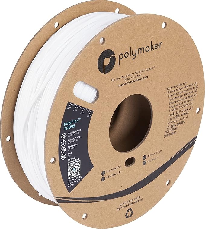 Polymaker TPU Filament 1.75mm White, 0.75kg Shore 95A Flexible 3D Printer Filament 1.75mm - PolyFlex TPU95 3D Printing TPU Filament 0.75kg White Soft Flexible Filament