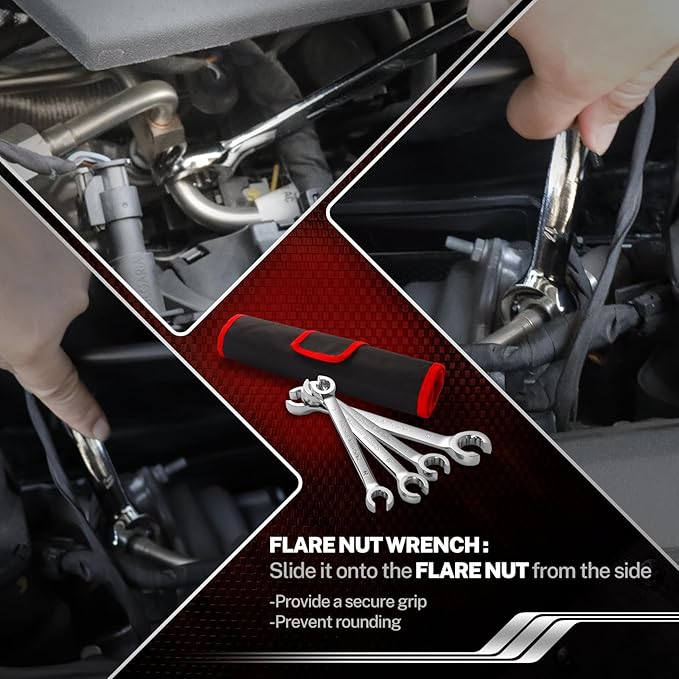BILITOOLS 12-Piece Flare Nut Wrench Set, Metric & Standard, 12-Point Line Wrench Set 6 to 21mm & 1/4" to 7/8", Cr-V Steel