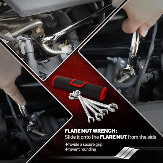 BILITOOLS 12-Piece Flare Nut Wrench Set, Metric & Standard, 12-Point Line Wrench Set 6 to 21mm & 1/4" to 7/8", Cr-V Steel