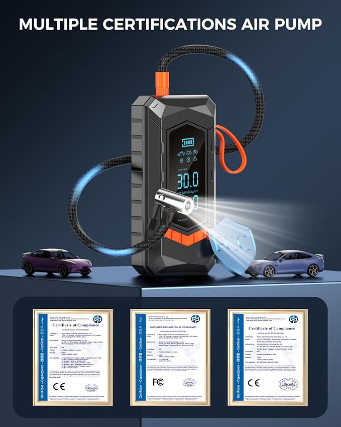Tire Inflator Portable Air Compressor,160 PSI & 25000mAh Cordless Air Pump for Car Tires with Digital Pressure Gauge&Auto Shut-Off, Tire Pump Portable Tire Inflator for Car, Motorcycle, Bicycle, Ball