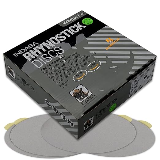 Indasa 6" 100 PCS PSA Sanding Discs ??Rhynostick 150 Grit / 100 Discs ??Self-Adhesive Sticky-Back Sandpaper for DA Sander, Automotive, Wood, Metal, Paint, Whiteline
