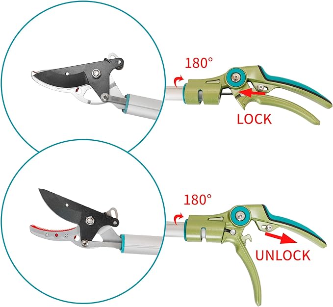 GARTOL Cut & Hold Pole Pruner, 4.2 FT Lightweight Fruit Picker with 180째 Rotating Handle, SK5 Steel Blade Cuts up to 1/2 Inch, Long Reach Garden Tree Trimmer & Branch Cutter for Shrubs, Bushes