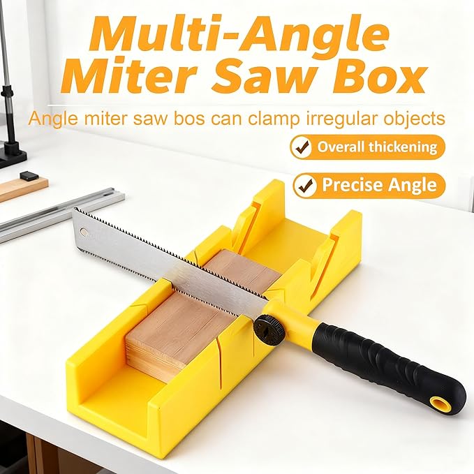 Miter Box and Saw Set, 0째, 22,5째, 45째, 90째Miter Box with Saw Included Japanese Hand Sa-w, Cut Beech Handle Wood Sa-w, Mini Hand Sa-w Model Tools Small Hobby (9,6/7,8 x 7,09/9,6IN)