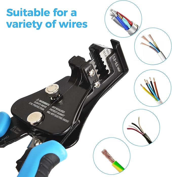 WGGE Automatic Heavy Duty Wire Stripper/Wire Cutter, 3 IN 1 Adjustable Wire Stripper Tool for 8-18 AWG Solid and Stranded Electrical Wire | 10-22 AWG Wire Crimping Tool