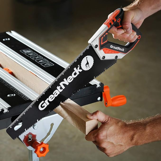 GreatNeck 74003 15" Hand Saw, SK-5 Steel Blade, Tri-Bevel Teeth, Comfort Grip, Aluminum Frame – Wood Cutting Tool for Precise, Fast Cuts