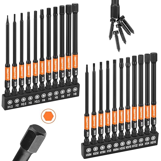 Allen Wrench Drill Bit Set 22pcs Hex Bit Set竊똈mpact Driver Bit Set竊똕crewdriver Bit Set竊똀llen Wrenches Sets竊똀llen Socket Set竊?" Long Metric&SAE 1/4" Hex Shank Magnetic Allen Key Drill Bits Sets