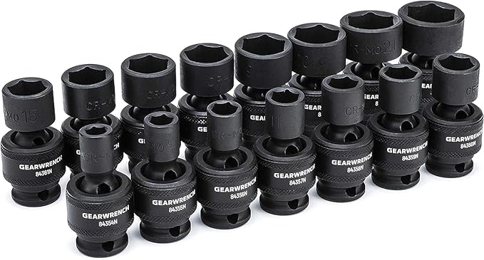GEARWRENCH 15 Piece 3/8inch Drive 6 Point Universal Impact Socket Set, Metric - 84918N (Pack of 6)