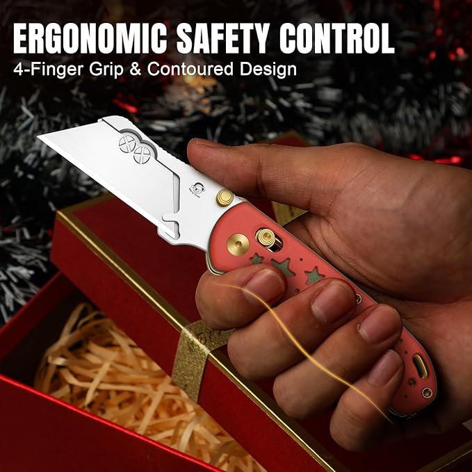 Kizer Uti Bear(Dual-screw Version) Folding Utility Knife, Clutch Lock Box Cutter EDC Pocket knife with 5PCS Razor Blades, G10 Handle Pocket Knives for Men Women Christmas Gift V3619JMC1