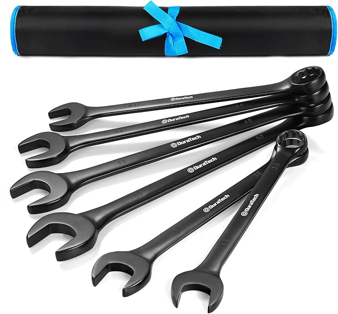 DURATECH Jumbo Combination Wrench Set, Metric, 6-piece, 35-50 mm, CR-V Steel, black electrophoretic coating, with Pouch