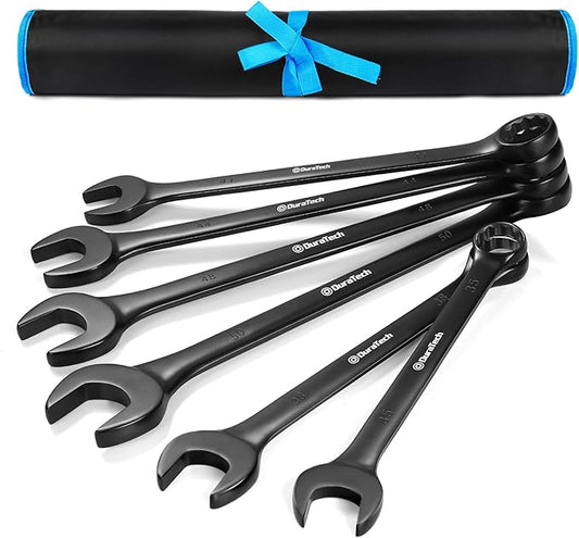 DURATECH Jumbo Combination Wrench Set, Metric, 6-piece, 35-50 mm, CR-V Steel, black electrophoretic coating, with Pouch