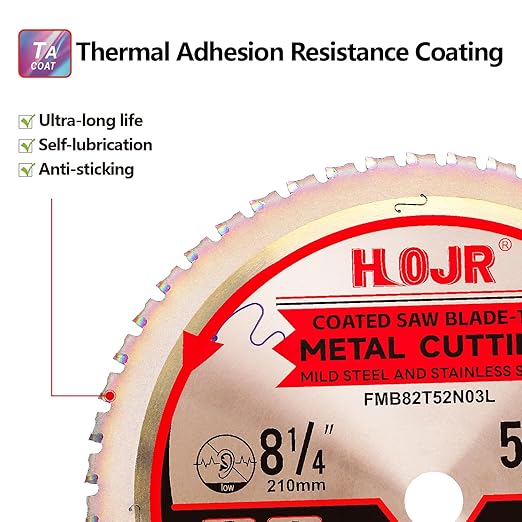 Dia 8-1/4" (210mm) 52-Tooth Arbor 5/8" Metal Cutting Circular Saw Blade, for Steel and Stainless Steel,The Cutting Head uses a Special Anti-Heat Sticking Coating,FMB 8-1/4 inch 52-Tooth 5/8" -TA