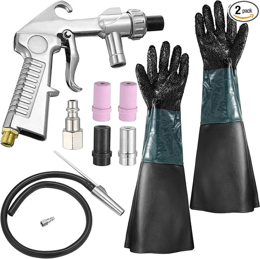 7 Pcs Sand Blaster Gun Kit 1 Pair Rubber Sandblaster Gloves Siphon Sandblaster Kit Sandblasting Gloves for Removing Rust Abrasive Blaster Sandblasting Cabinet