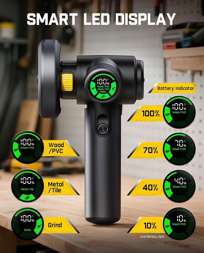 Fanttik M10 ACE Cordless Angle Grinder Brushless, Compact Cut Off Tool with LED Display, 3 Variable Modes, Double Security, Type-C Fast Charging, 10000RPM Mini Cutter with 4 Blades