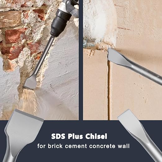 10 PCS 1/4 to 11/16 inch (6-18mm) SDS Plus Rotary Hammer Drill Bits and Chisel Set, 10 inch Length SDS Plus Masonry Drill Bits Set for Concrete, Brick, Cement，Masonry Work,10 inch Length Set
