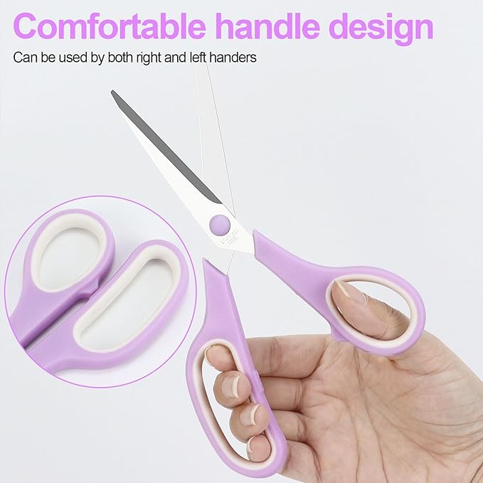 Multipurpose Stainless Steel Scissors 6.7" Pink Sharp Shears Comfort-Grip Scissors for Fabric Craft Office Supplies (Purple 7.7'')