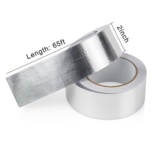BOMEI PACK 1 Roll Aluminum Foil Heat Shield Cool Tape 2 Inch x 66 ft Heat Reflective Thermal Barrier Reflective Tape for Hose and Auto Use