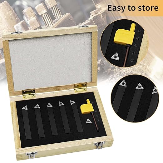 1/4" Indexable Carbide Turning Inserts Holder Set for Machining Lathes, 5 Pcs Set Metal Lathe Tools Inserts Bits with Carbide Inserts TCMT090204.