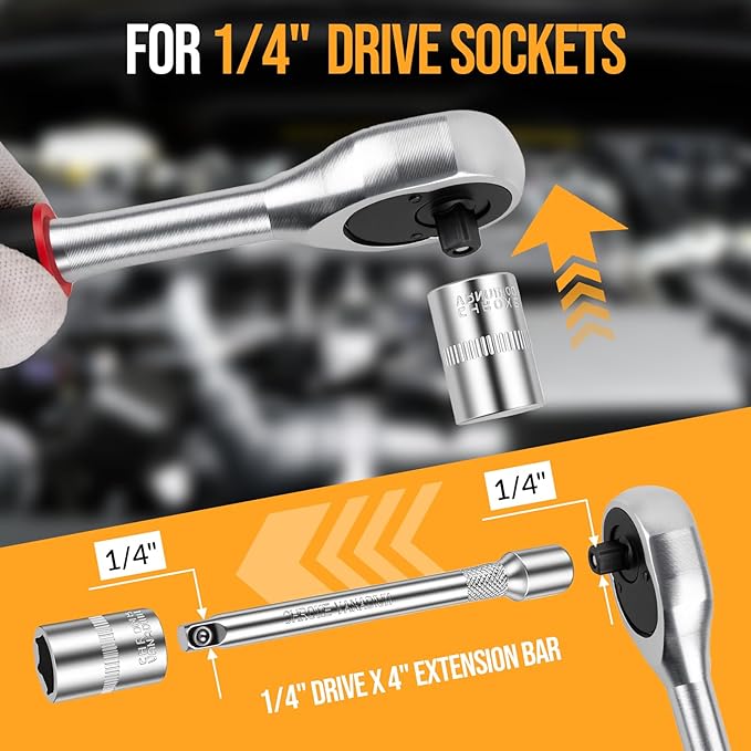 12PCS 1/4 Inch Drive Socket Set, Premium Mini Ratchet Socket Wrench Set, Small Metric Ratchet Socket Wrenches Set, with 1/4 Ratchet Extension Bar for Car, Automotive, Household Repair