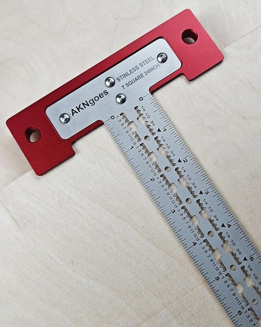 Precision Scriber T Square Ruler, T Square with Support Lips, Built in Scribe Notches, Stainless Steel Architect Ruler for Carpenter Work, Layout and Measuring Tools - 24inch