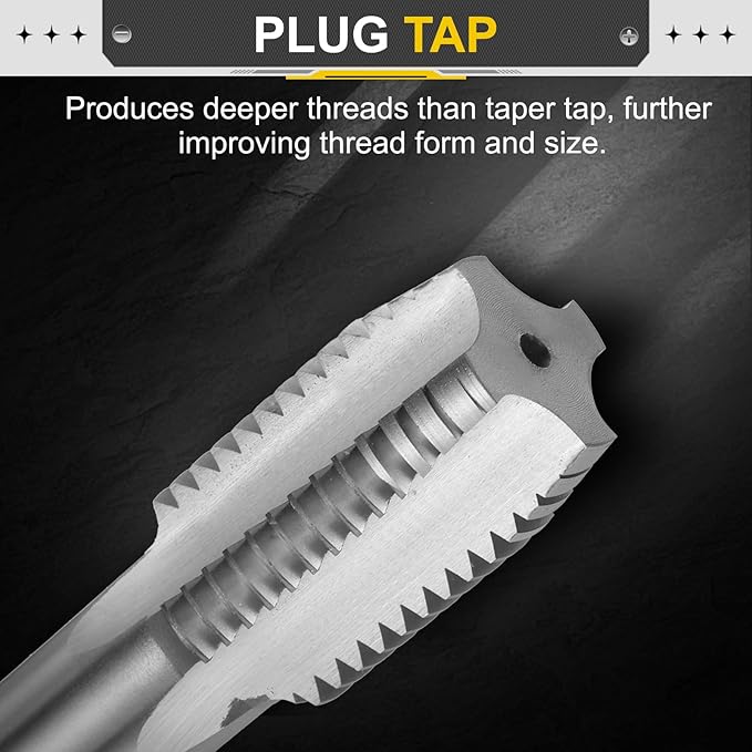 uxcell Hand Plug Tap 1-3/8"-6 BSW 2B Thread Plug Style Taps Straight Flute Screw Tapping Threading Tool High Speed Steel HSS6542