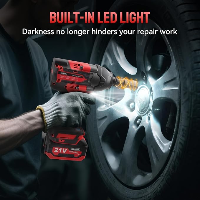 Cordless Impact Wrench 1/2 Inch, 1500 N.m/1106ft-lbs Brushless Impact Gun Compatible with Makita 18V Batteries, 3000 RPM High Torque Electric Power Impact Driver Set for Car Home (Red With Battery)