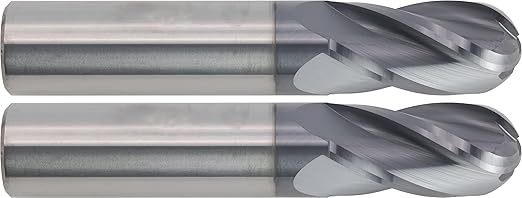 CME 2 pcs Micrograin Carbide End Mills, Ball Nose, TiAlN Coated, 3/4" Mill Diameter, 1 1/2" Length of Cut, 4" Overall Length, 4 Flute, Center Cutting