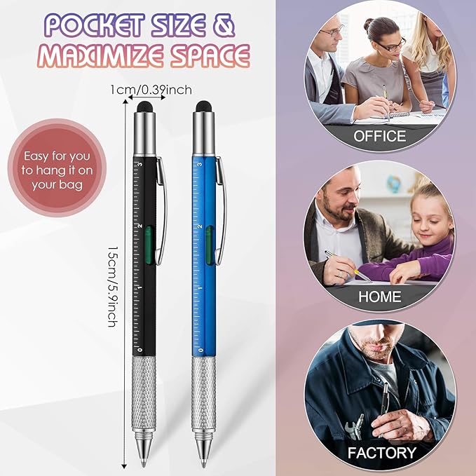 30 Pieces Tool Pen 6-in-1 Multitool Tech Tool Pen with Ruler, Level Gauge, Ballpoint Pen, Stylus Pen, Screwdriver and Slotted Screwdriver Christmas Multifunction Pen Tool Gadget Gifts for Men Dad