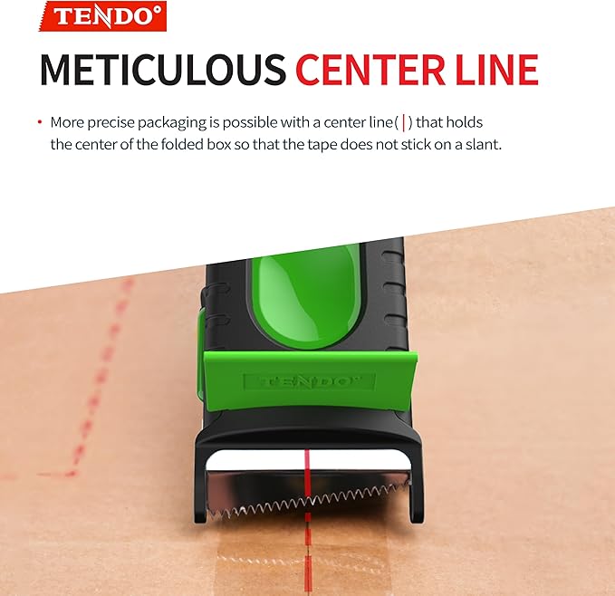 Heavy Duty Shipping Tape Dispenser: TENDO째 Premium Line ??Reusable, Replaceable, Eco-Friendly 2?쇺?Master Piece Dispenser for Pros with Patented 10째 Sloped Chromium Blades - P-2200 (4th Gen.)_Green