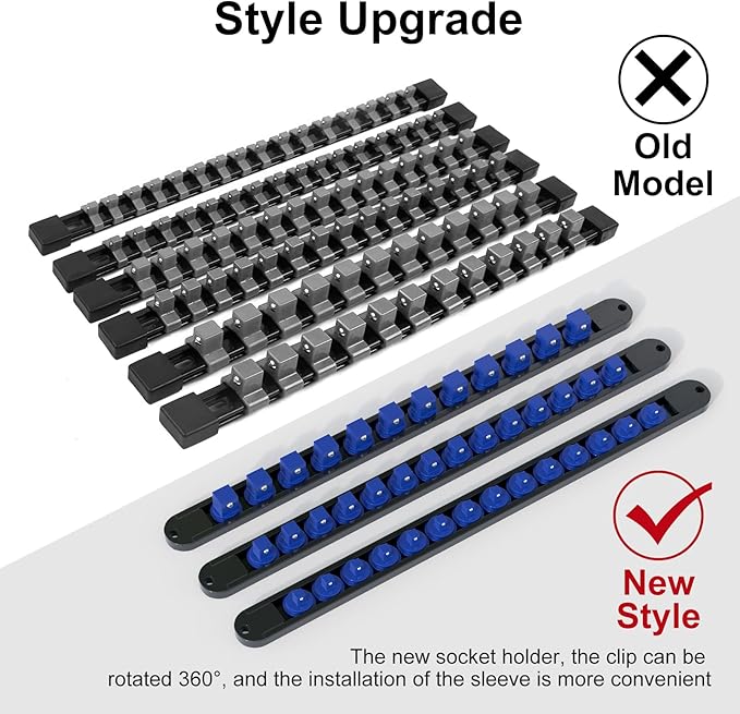FivePears 3PCS 360째 Socket Organizer Twist Lock,3/8 1/4 1/2 Socket Storage Rails, Premium Quality Socket Holders for Tool Box 竊똖ool Carts竊똂ontains up to 40 Clips (Blue, Red and Black)