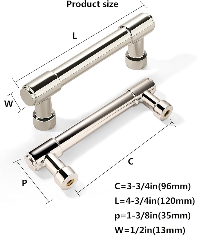 khtumeware Polished Nickel Cabinet Pulls - Center to Center 3-3/4" (96MM) - Pack of 10 - Kitchen Handles for Cabinets Cupboard Handles Drawer Pulls.
