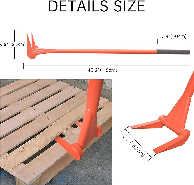Upgrade ZOOKASEA Pallet Buster 45" with Handle, Heavy Duty Deck Board Removal Tool,Non-Slip Pry Bar Breaker for Flooring, Framing, Roofing and Construction, Orange