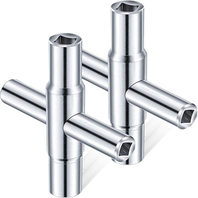 Honoson 2 Pieces 4 Way Sillcock Water Key 1/4", 9/32", 5/16", 11/32" Hose Bib Key Steel Sillcock Wrench Water Utility for Faucet Hose Bib Spigot Valve(Silver)