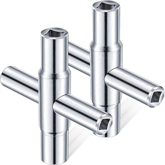 Honoson 2 Pieces 4 Way Sillcock Water Key 1/4", 9/32", 5/16", 11/32" Hose Bib Key Steel Sillcock Wrench Water Utility for Faucet Hose Bib Spigot Valve(Silver)