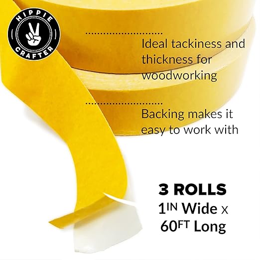 HIPPIE CRAFTER Double Sided Tape for Woodworking, 1 Inch Wide Heavy Duty Woodworking Tape for CNC Machines and Routing Templates, 3 Pack, 60 Feet Each,180ft Total