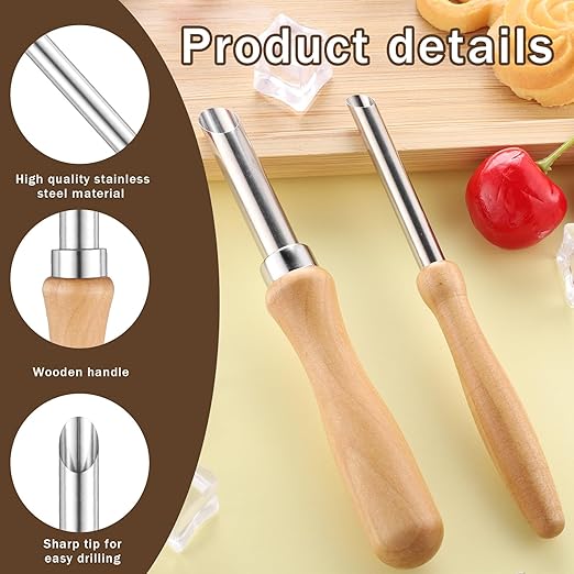 2Pcs Straw Hole Puncher for Plastic Lids, Circular Straw Hole Punch with Wood Handle Stainless Steel Circular Clay Holes Cutters Lemonade Cup Holes Puncher for Straws