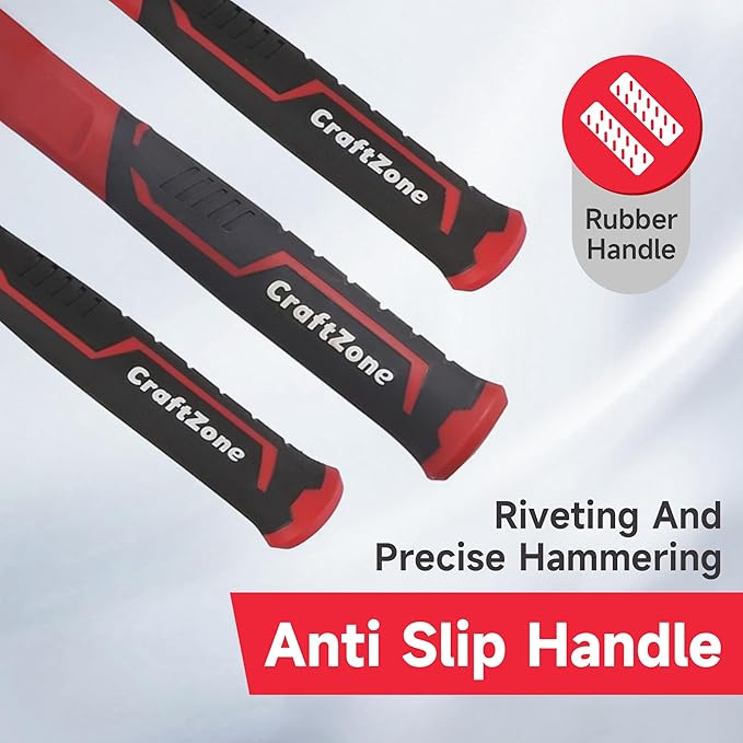 6-Piece Rubber Mallet Hammer Set with 2lb Dead Blow - 3lb Sledge & Stoning - 16oz Ball Peen Claw Hammers | Anti-Vibration Fiberglass Handles for Construction Metalworking Automotive & DIY Projects