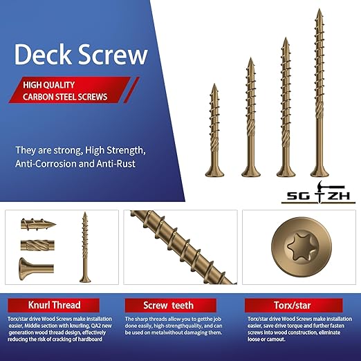 #10 x 4 Inch Deck Screws (412Pcs) 8lb. Carbon Steel, Yellow, Flat Head, Rust Resistant epoxy Coated, with T25 Star Bit