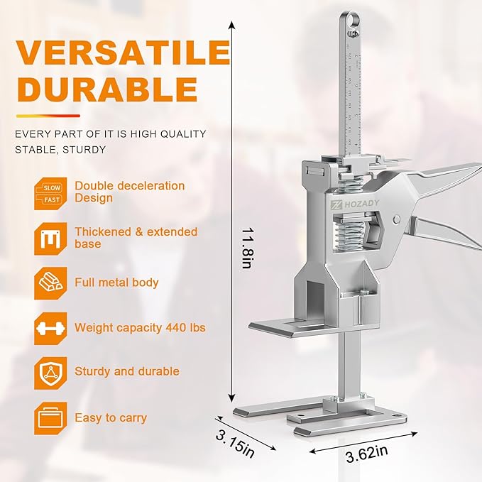 Labor Saving Arm Jack 2 Pack, 440LBS Capacity Furniture Jack with Stainless Steel Construction, 12-Inch Multi-Functional Lifting Tool & Height Adjuster for Windows, Doors, Tiles, Appliances
