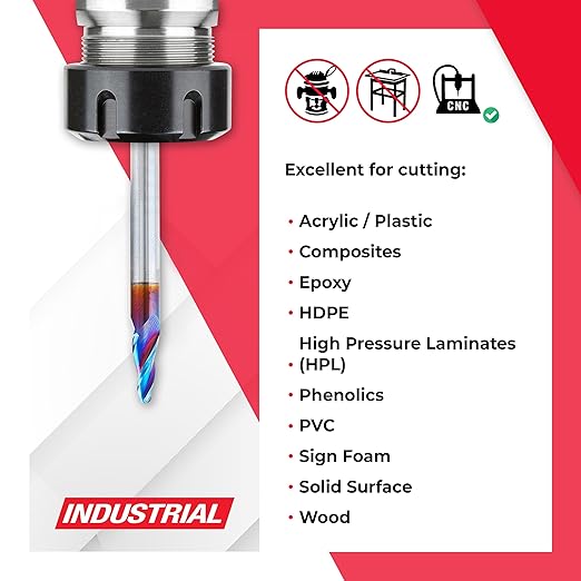 Amana Tool 46288-K CNC Spektra Extreme Tool Life Coated SC 2D and 3D Carving 7 Deg Tapered Angle Ball Nose x 1/8 D x 1/16 R x 1/2 CH x 1/4 SHK x 3 Inch Long x 3 Flute Router Bit