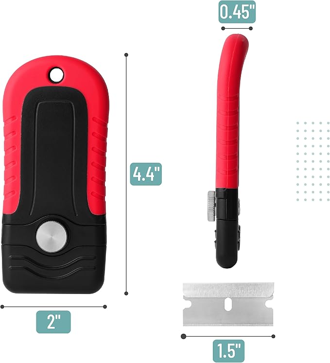 Bates- Razor Blade Scraper, Red, Locking Razor Scraper Set with 10 Extra Stainless Steel Blades, Window Scraper, Scraper Tool, Glass Scraper, Scraper Blades, Paint Scraper Blade Scraper for Cleaning