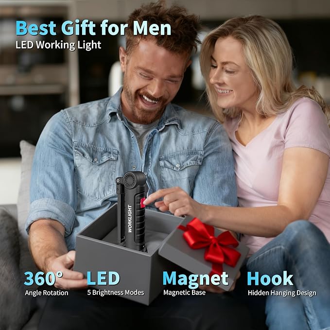 Suranew Rechargeable LED Work Light for Mechanics - Yellow Magnetic Base 360째 Rotatable Flashlight, 5 Modes Valentine?셲 Day Gifts for Men Him - Ideal for Car Repair, Camping & Workshop Tools