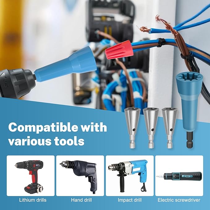 Ywmoml Wire Nut Twister & Wire Twister Tool for Drill, 1/4" Chuck Spin Twist Connector Socket, Compatible with 8-14 AWG, Quick Cable Stripping and Twisting Driver (4pcs)