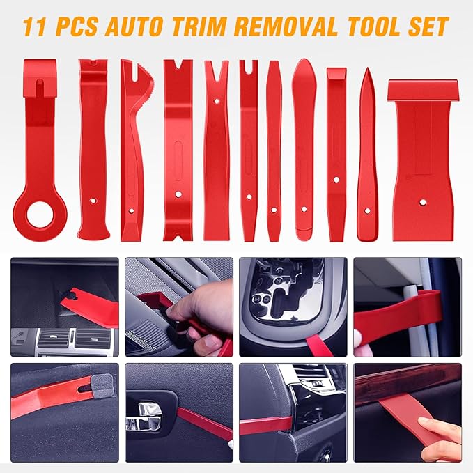 GOOACC 11PCS Auto Trim Removal Tool Kit No-Scratch Tool Kit for Car Audio Dash Window Molding Fastener Remover Tool Kit-Red