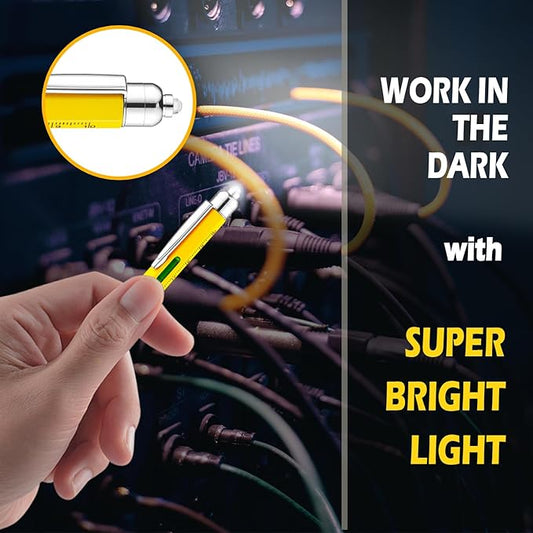 Gifts for Dad Men Him,2 Pack Multitool Pen,Multi-tool Pen with [Stylus, Ballpoint Pen, 6 refills, 4" Ruler, Level, Phillips Screwdriver,LED] (Yellow)
